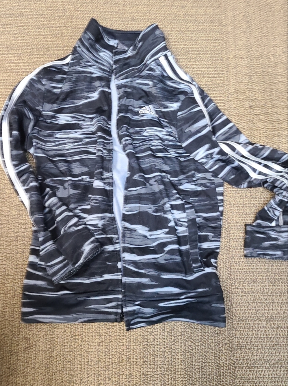 Adidas Black & Gray Wavy Print Track Jacket with White Stripes